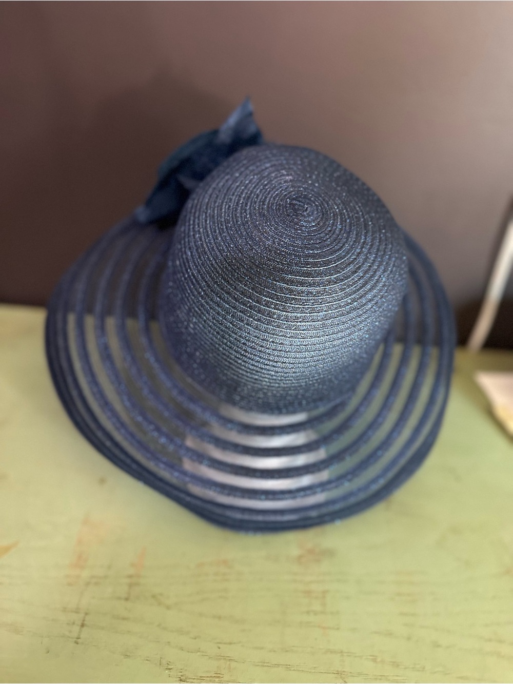 Elegant Navy Wide-Brim Floral Accent Womenโs Hat, ๐๐ DERBY HAT - Picture 3 of 6